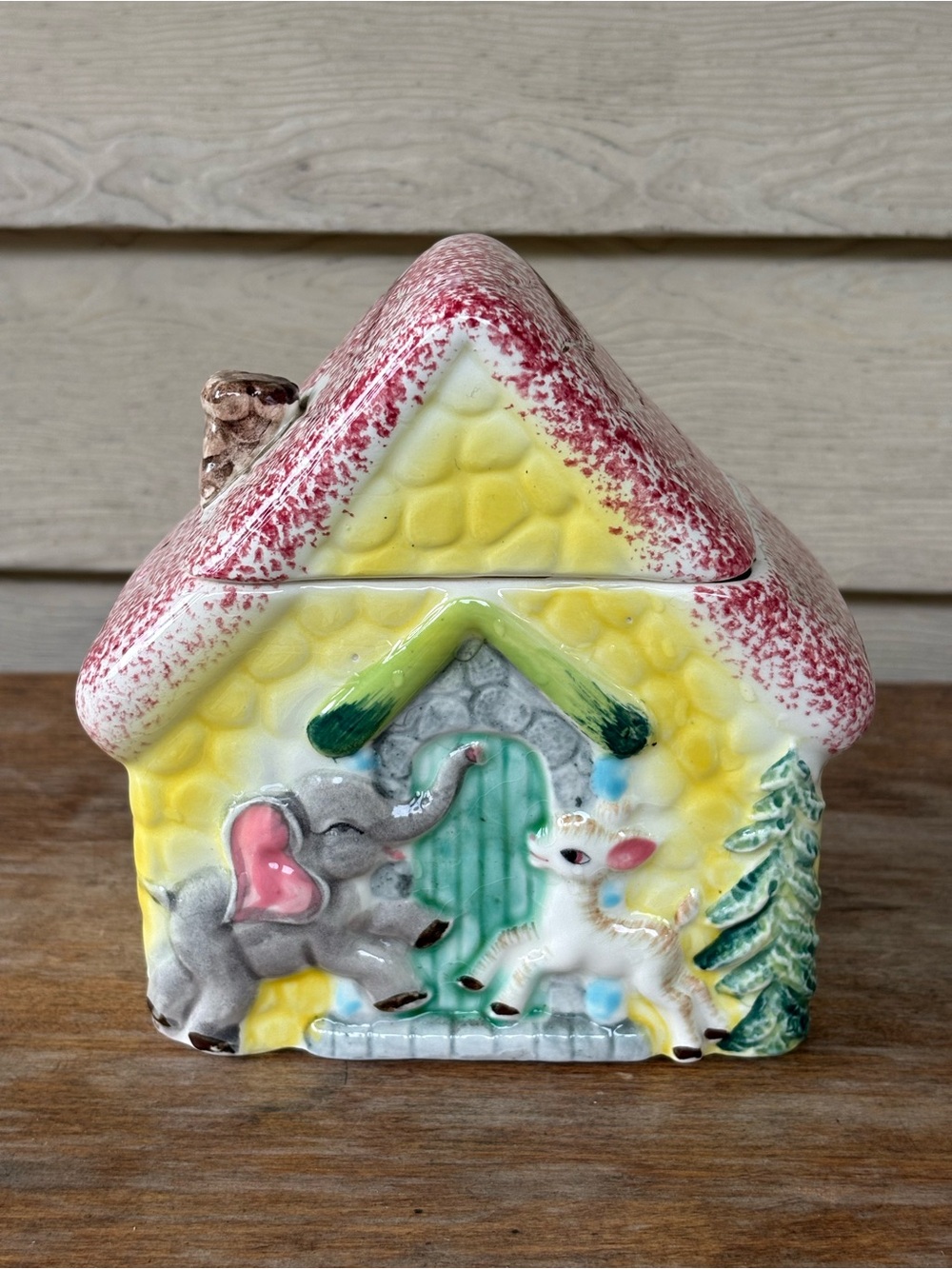 VTG GrantCrest ceramic cookie jar in the shape of a house, hand-painted in Japan